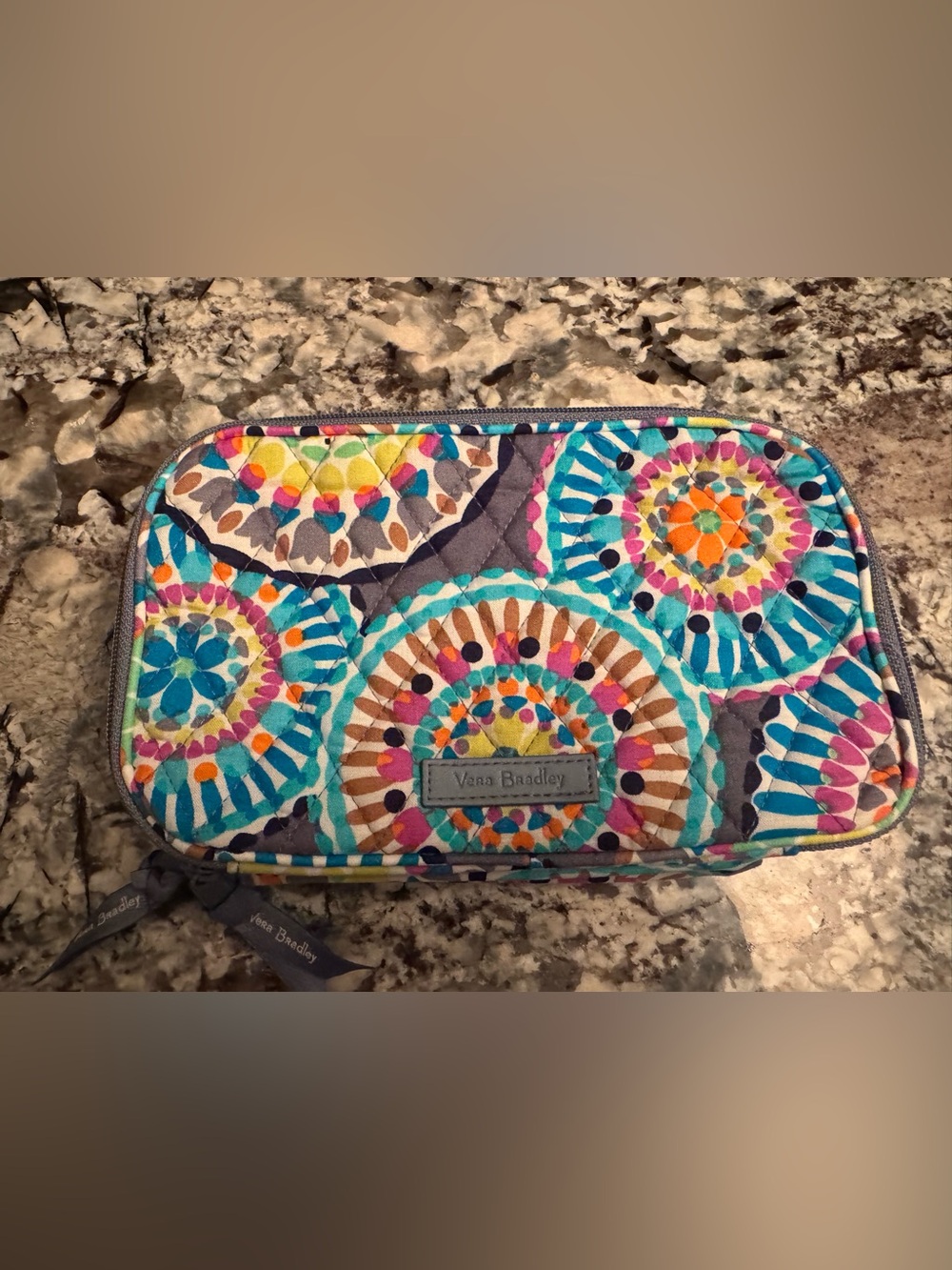 Vera Bradley Quilted Makeup Bag in Teal, Pink, Orange, Brown & Cream Mandala